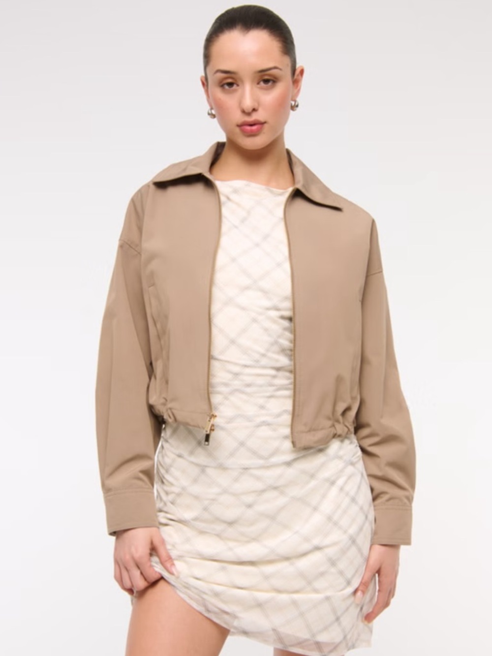 NWT Abercrombie & Fitch Cinched Double-Zip Jacket light Brown Gold Hardware